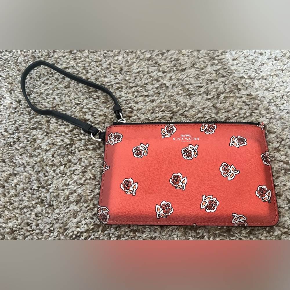 Coach Orange Floral Wristlet